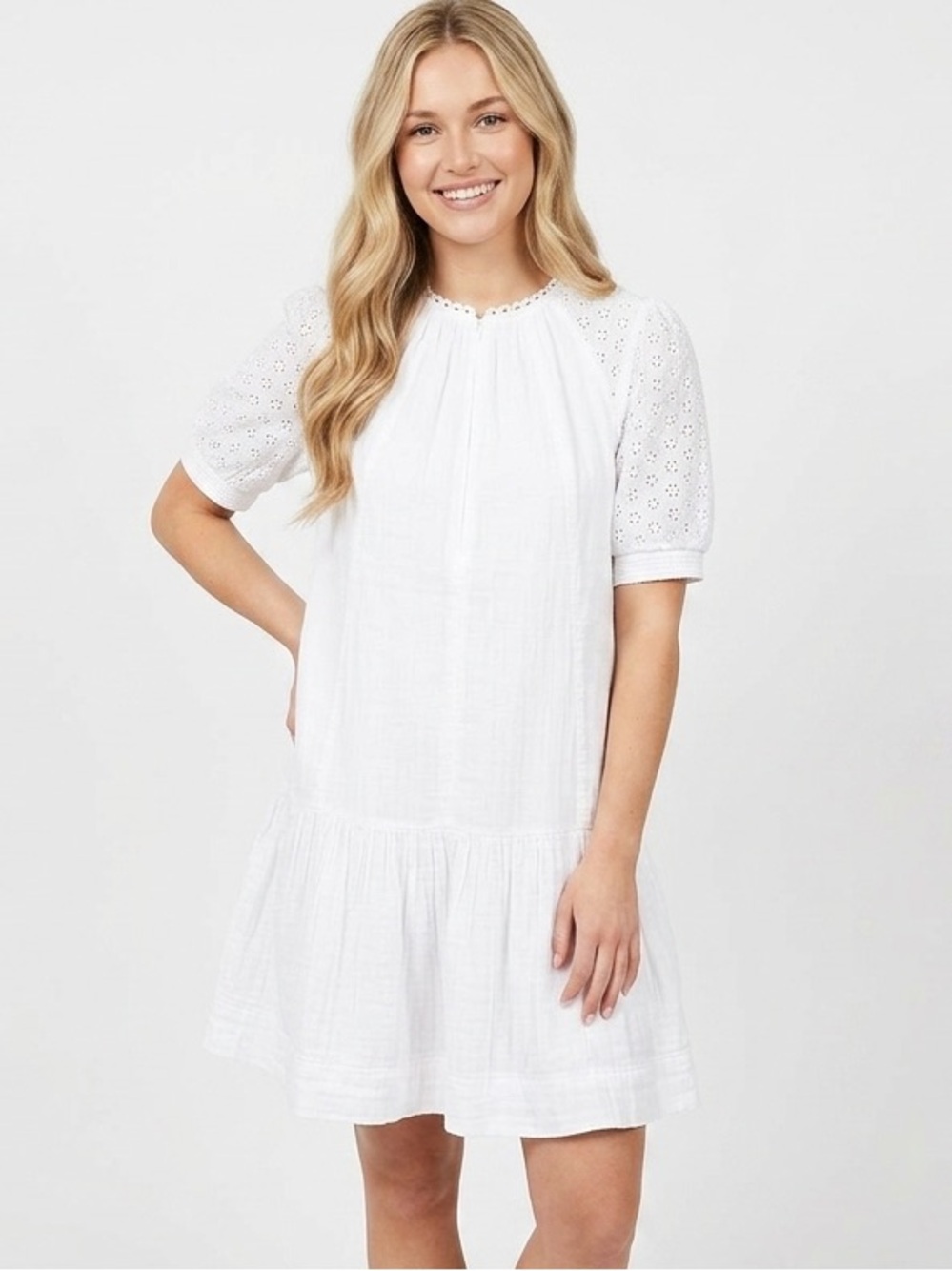 ME+EM Embroidered Cheesecloth Short Dress Size 2